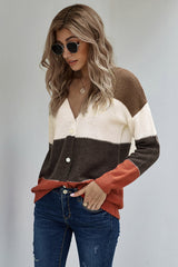 V Neck Buttoned Closurecolorblock Sweater Cardigan