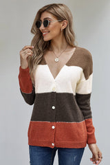 V Neck Buttoned Closurecolorblock Sweater Cardigan