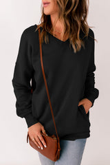 V Neck Drop Shoulder Sweatshirt With Pocket