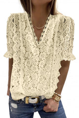 V Neck Lace Short Sleeve Top