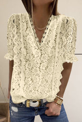 V Neck Lace Short Sleeve Top