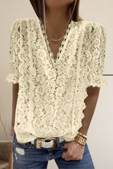 V Neck Lace Short Sleeve Top