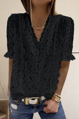 V Neck Lace Short Sleeve Top