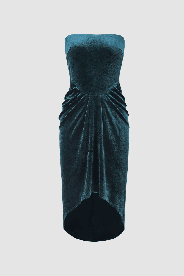 Velvet Ruched Strapless Mini Dress