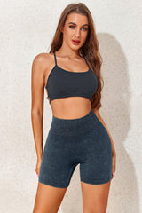 Vintage Wash Patterned High Waist Athleisure Shorts