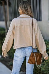 Waffle Knit Buttons Cropped Jacket With Pockets