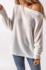 Waffle Knit Eyelet Long Sleeve Blouse