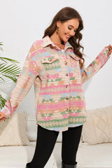 Western Aztec Print Button Flap Pocket Shacket