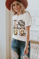 White Crew Neck Cartoon Letter Print Valentine Tee