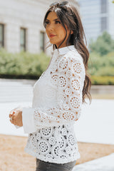 White Crochet Lace Hollow-Out Turn-Down Collar Shirt