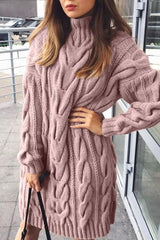 Cable Knit Turtleneck Sweater Dress