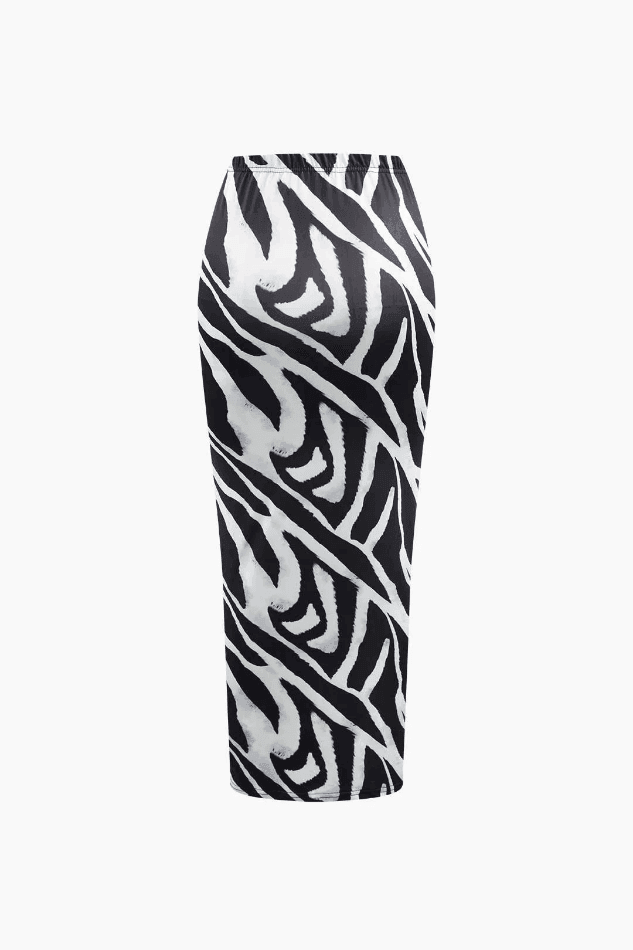 Zebra-print V-neck Crop Top And Maxi Skirt Set