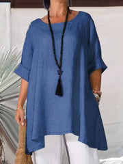 Ladies loose casual solid color long-sleeved T-shirt