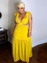 Sexy V-Neck Ruffled Cutout Long Dress