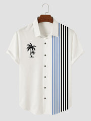 🔥Clearance Sale Alert: Simple Striped Contrast Coconut Print Shirt - White / 3XL