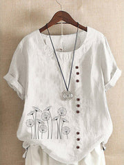 Pullover Print Cotton Linen T-Shirt