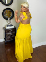 Sexy V-Neck Ruffled Cutout Long Dress