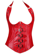 Female Pu Faux Leather Buttons Halter Corset Shapewear