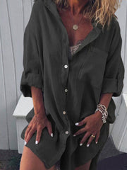 Plus Size Casual V Neck Long Sleeve Solid Dresses