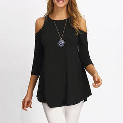 Open Shoulder Cutout Plain Blouses