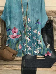Printed flowers casual plus size T-shirts women tops