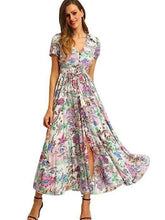 Print V neck Short sleeve Maxi Dresses