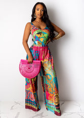 Sexy Plus Size Printed Camisole Jumpsuit