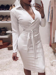 Pu leather v-neck slim sexy bodycon dresses