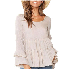 Pure Casual Round neck Gored Plicated Long sleeve T-Shirts