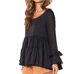 Pure Casual Round neck Gored Plicated Long sleeve T-Shirts