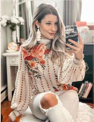 Print Puff sleeve High collar Blouses
