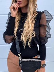 Pure Grenadine Gored Long sleeve Round neck Blouses