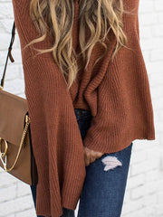 Plain Daily Coffee Round Neck Big Sleeve Sweater