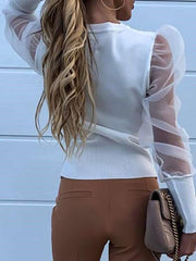 Pure Grenadine Gored Long sleeve Round neck Blouses