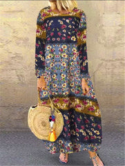 Print Long sleeve Round neck Maxi Dresses