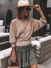 Plain round neck bat sleeves women knit sweaters