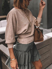 Plain round neck bat sleeves women knit sweaters