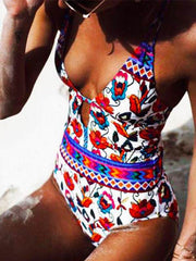 Printed strap tie design swimsuit bikini