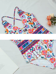 Printed strap tie design swimsuit bikini