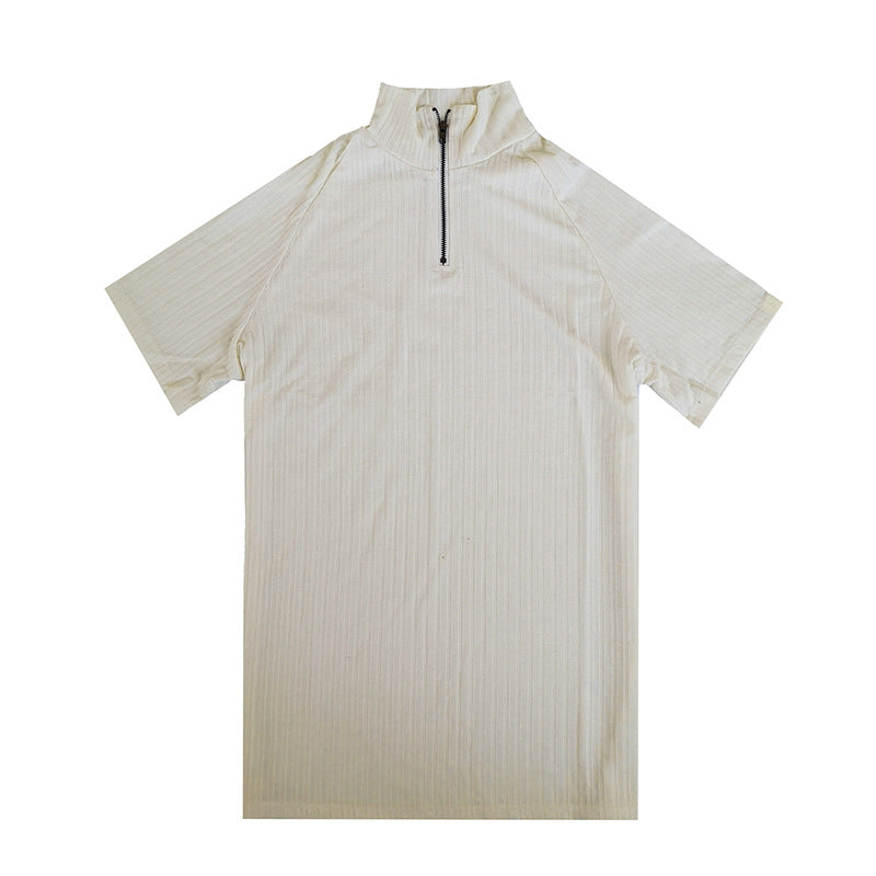 Mock Neck Zipper Elastic Breathable Polo Shirt