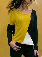 Popular stitching color round collar casual long sleeve T-shirt
