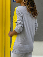 Popular stitching color round collar casual long sleeve T-shirt