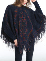 One-Neck Bat Sleeve Labyrinth Pattern Sweater