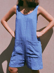 Plain women with pocket short jumpsuits