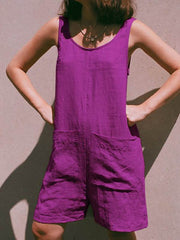 Plain women with pocket short jumpsuits