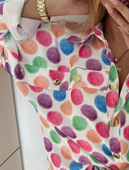 Point print Fastener Lapel Long sleeve Women Blouses