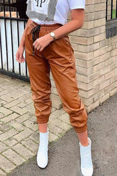 PU Drawstring Pocket Pants
