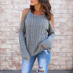 Open Shoulder Cutout Plain Sweaters