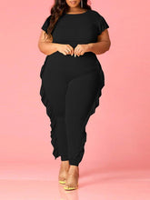 Women Plus Size Solid Color Crew Neck Long Sleeve Casual Pant Sets