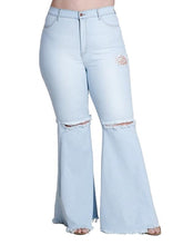 Women Plus Size Ripped Skinny Slim Flare Jeans